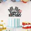 Topper na tort HAPPY BIRTHDAY SAMOCHÓD WYŚCIGOWY FLAGI WYŚCIGU