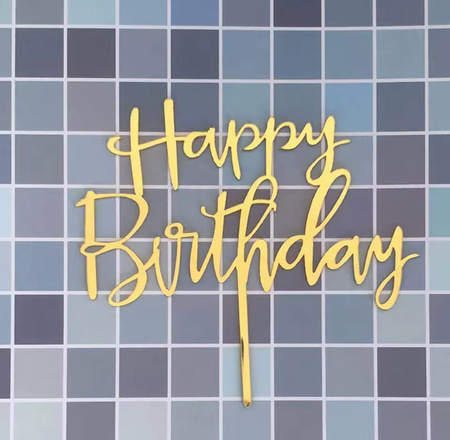 Topper na tort urodzinowy złoty HAPPY BIRTHDAY  11,5x9,5 cm WZ. VIII