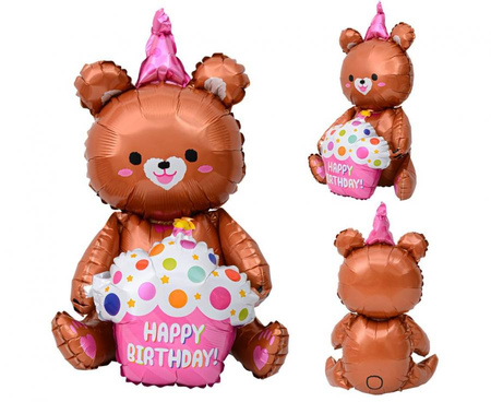 #BFK Balon foliowy Miś z tortem urodzinowym, 58x42cm