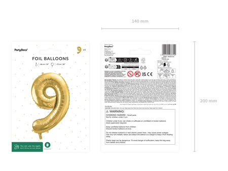 Balon foliowy Cyfra ''9'', 72cm, jasny złoty