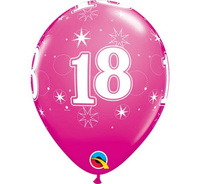 #BL Balon QL 11" z nadr. "18 gwiazdki i kółka", pastel żurawinowy/ 6 szt. KK