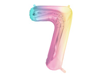 Balon foliowy Cyfra ''7'', 86cm, pastelowy tęczowy