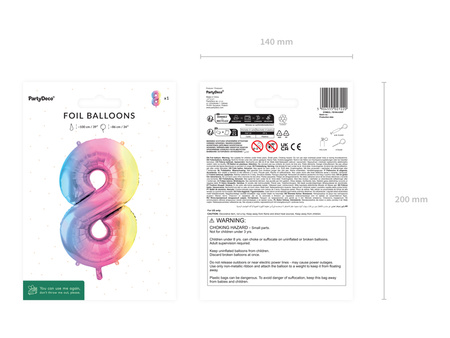 Balon foliowy Cyfra ''8'', 86cm, pastelowy tęczowy