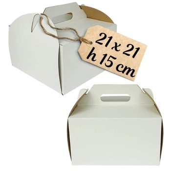 Mocne pudełko na tort ciasto 21x21x15 cm z rączką