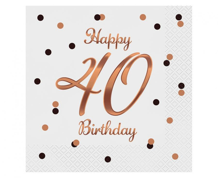 #ZSE_GD Serwetki B&C Happy 40 Birthday, białe, nadruk różowo-złoty, certyfikat FSC, 33x33 cm/ 20 szt.