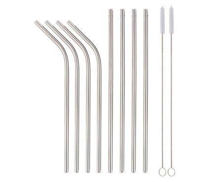#ZSŁ Rurki metalowe, srebrne, 4 proste, 4 zagięte i 2 szczoteczki