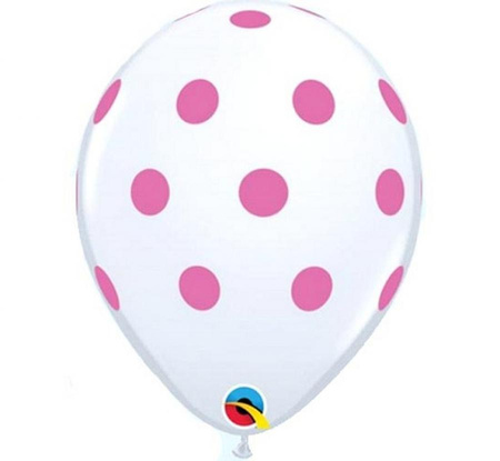 #BL Balon QL 11" z nadr. "Różowe grochy", pastel biały / 25 szt. KK