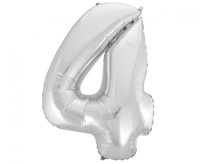 #BFC51 Balon foliowy B&C Cyfra 4, srebrna, 92 cm AA