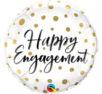#BFK Balon foliowy 18" QL CIR - " HAPPY ENGAGEMENT GOLD DOTS" KK