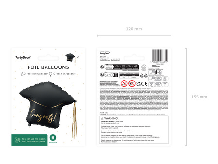 Balon foliowy Czapka "Congrats!", 60x55 cm, czarno-złoty