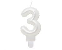 #SC6 Świeczka B&C cyferka 3, perłowa biała, 7 cm KK