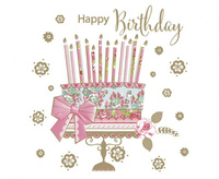 #ZSE Serwetki papierowe Happy B'day Cake on Gold Stand, 33 x 33 cm, 20 szt.