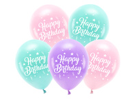 Balony Eco 26 cm, Happy Birthday, różowy (1 op. / 5 szt.)