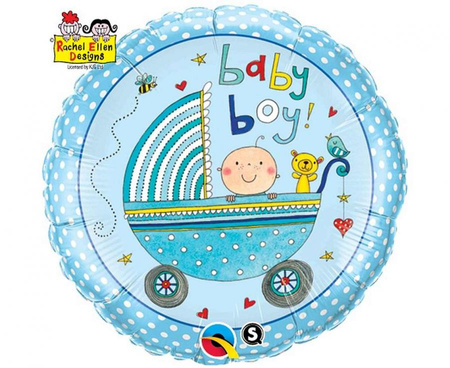 #BFK Balon foliowy 18" QL CIR "Baby Boy (niebieski, wózek)" ST ASORT KK