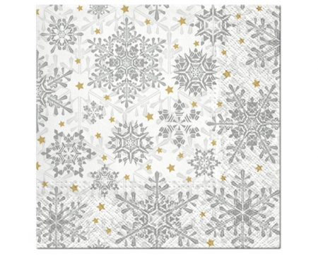 #ZSE Serwetki papierowe PAW GLOWING STARS silver , 33x33 cm, 20 szt.