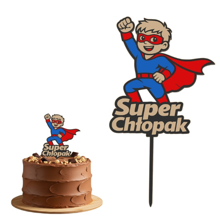 Topper na tort 16x9 cm SUPER CHŁOPAK DZIEŃ CHŁOPAKA WZ.II