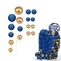 Toppery na tort kule na piku ZŁOTO NIEBIESKIE BROKATOWE wz.VI