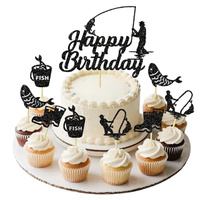 Papierowy topper na tort HAPPY BIRTHDAY DLA WĘDKARZA RYBY