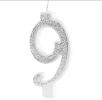 Świeczka urodzinowa cyfra 9 SREBRNA BROKATOWA Party Pal