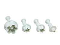 Zestaw 4 szt. wykrawaczek foremek do dekoracji z masy cukrowej z tłoczkiem KWIATUSZKI