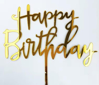 Topper na tort urodzinowy złoty HAPPY BIRTHDAY  11,5x9,5 cm WZ. VIII