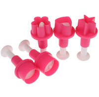 Zestaw 5 szt. foremek wykrawaczek z tłokiem do dekoracji KÓŁKO, GWIAZDKA, UŚMIECH, SERCE, KWIATEK