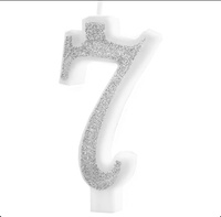 Świeczka urodzinowa cyfra 7 SREBRNA BROKATOWA Party Pal