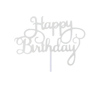 Papierowy topper na tort HAPPY BIRTHDAY SREBRNY WZ.II