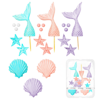 Figurki na tort SYRENIE OGONY, PERŁY, GWIAZDY MUSZLE zestaw morski Ditarte