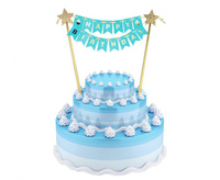 #DETO Dekoracja papierowa B&G na tort Happy Birthday, jasnoniebieska, 25 cm