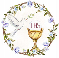 Opłatek na tort PIERWSZA KOMUNIA ŚWIĘTA WZ.XXIX