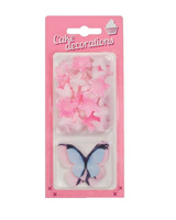 MOTYLE waflowe z kwiatami mini RÓŻ (5 motyli + 25 kwiatków minI) Rose Decor