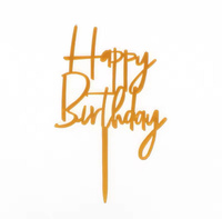 Topper na tort urodzinowy złoty HAPPY BIRTHDAY  11,5x9,5 cm WZ. VI