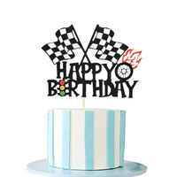 Topper na tort HAPPY BIRTHDAY SAMOCHÓD WYŚCIGOWY FLAGI WYŚCIGU