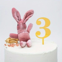 Topper na tort ZŁOTY cyfra 3 TRZY TRÓJKA 11x4 cm