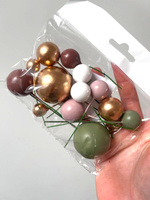 Toppery na tort kule na piku ZŁOTO BRĄZOWO ZIELONO BIAŁE wz.VIII