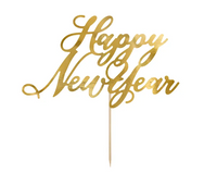 Topper na tort Happy New Year, złoty, 24cm Party Deco