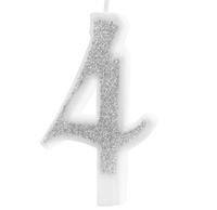 Świeczka urodzinowa cyfra 4 SREBRNA BROKATOWA Party Pal