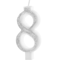 Świeczka urodzinowa cyfra 8 SREBRNA BROKATOWA Party Pal