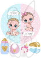 Wydruk jadalny opłatek na tort GENDER REVAL GIRL OR BOY BABY SHOWER WZ. II