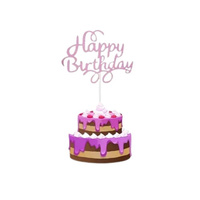 Papierowy topper na tort HAPPY BIRTHDAY RÓŻOWY BROKATOWY WZ.I