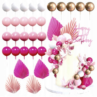 Zestaw dekoracji na tort topper KULE Złote Różowe Palmy Wachlarze