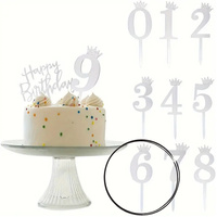 Topper na tort SREBRNY Z KORONĄ cyfra 6 SZEŚĆ SZÓSTKA 11x4 cm