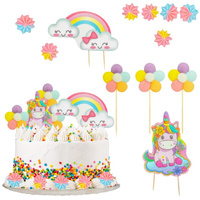 Zestaw figurek na tort JEDNOROŻEC Z TĘCZĄ i BEZIKAMI 2D