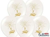 Balony lateksowe IHS I Komunia Święta, Białe Pastelowe, 27cm  (1 op. / 6 szt.)