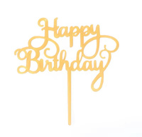 Topper na tort urodzinowy złoty HAPPY BIRTHDAY  11,5x9,5 cm WZ. VII