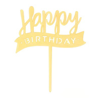 Topper na tort urodzinowy złoty HAPPY BIRTHDAY  11,5x9,5 cm WZ. V