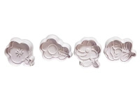 Zestaw 4 szt. foremek wykrawaczek z tłoczkiem KWIATY KWIATUSZKI