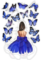 Wydruk jadalny opłatek na tort KOBIETA MOTYLE NIEBIESKIE