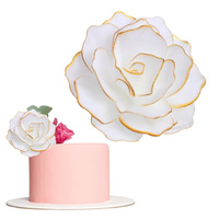 Dekoracja waflowa na tort RÓŻA Pastella BIAŁO-ZŁOTA kwiaty na tort Rose Decor